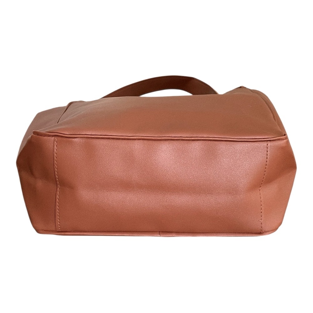 Simple Vegan Leather Travel Tote Bag! Camel Brown - Picture 4 of 7